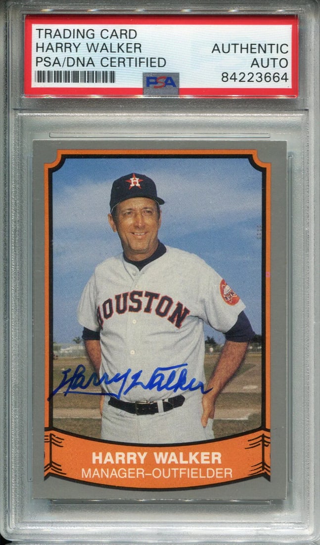 (PSA) Harry Walker Autographed 1989 Pacific Card: (PSA) Harry Walker Autographed 1989 Pacific Card Get ready to own a piece of baseball history with this autographed 1989 Pacific Card featuring the legendary Harry Walker. Authenticated and slabbed by
