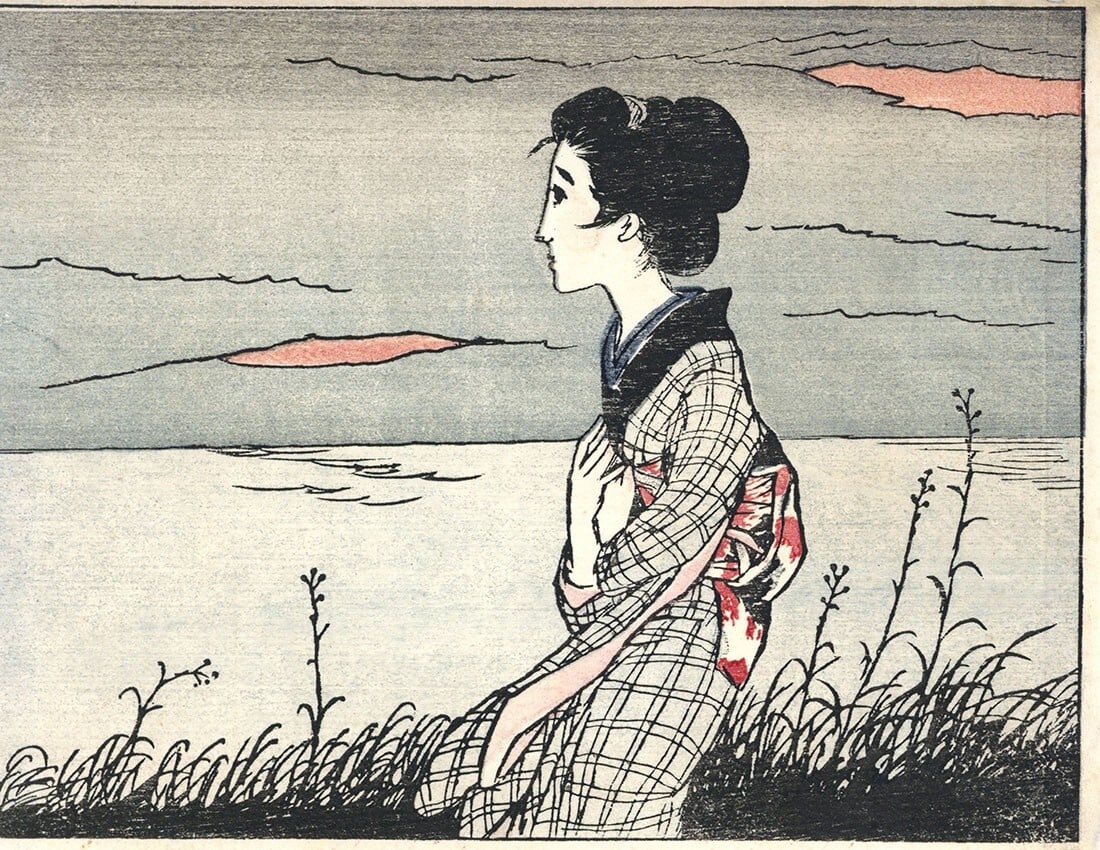 1924 Yumeji Takehisa Japan Woodblock Prints Flower of Holland Waterside Women: 1924 Yumeji Takehisa Japan Woodblock Prints Flower of Holland Waterside Women Experience the beauty of Yumeji Takehisa's 1924 woodblock print, 'Flower of Holland Waterside Women', a stunning represent