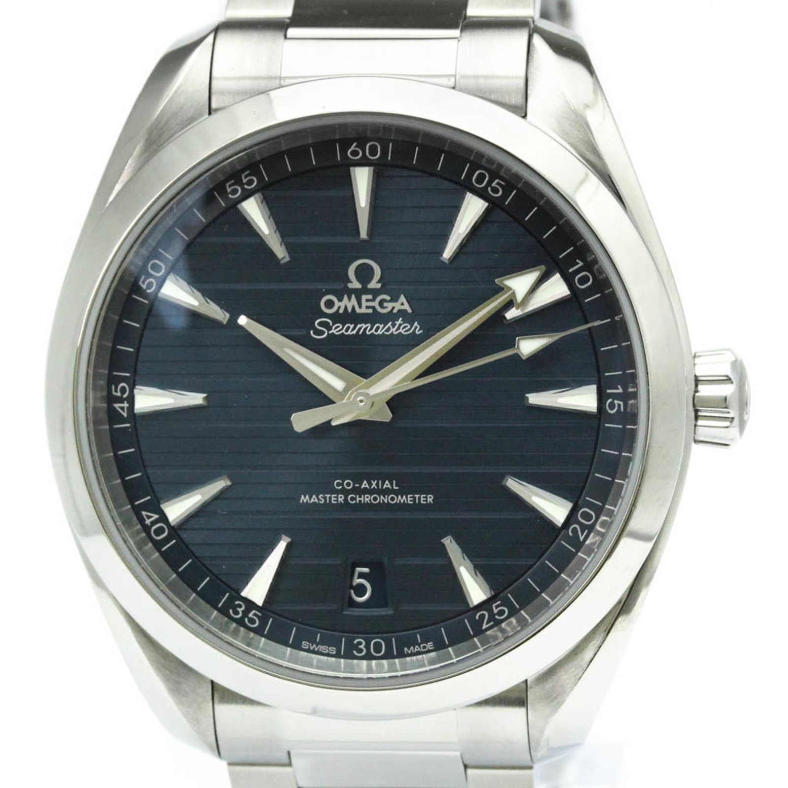Wristwatch Omega: Wristwatch Omega A pre-owned Omega wristwatch, perfect for the discerning collector, boasts a sleek 41mm stainless steel case and band, paired with a vibrant blue dial that adds a touch of sophisticat
