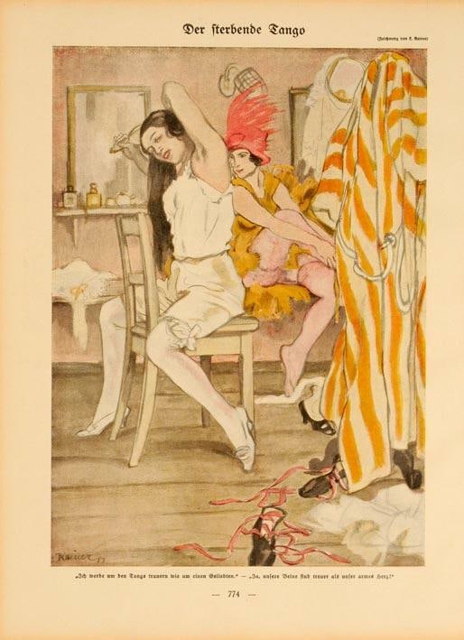 Original Simplicissimus 1913 By Kainer Backstage Dancers On Linen: Original Simplicissimus 1913 By Kainer Backstage Dancers On Linen Experience the elegance of Art Nouveau with this rare 1913 Simplicissimus poster, showcasing Kainer's captivating depiction of backsta