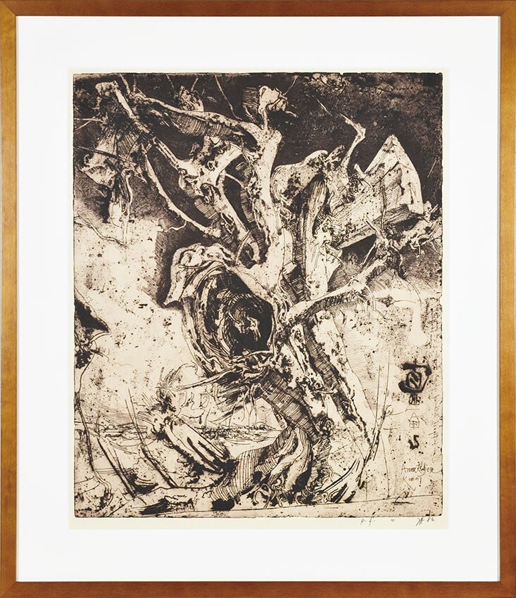 1986 Horst Janssen Copperplate Print Laokoon Greek Mythology Priests: 1986 Horst Janssen Copperplate Print Laokoon Greek Mythology Priests Experience the timeless beauty of Horst Janssen's 1986 copperplate print, Laokoon, in vibrant multi-color hues. Created using tradi