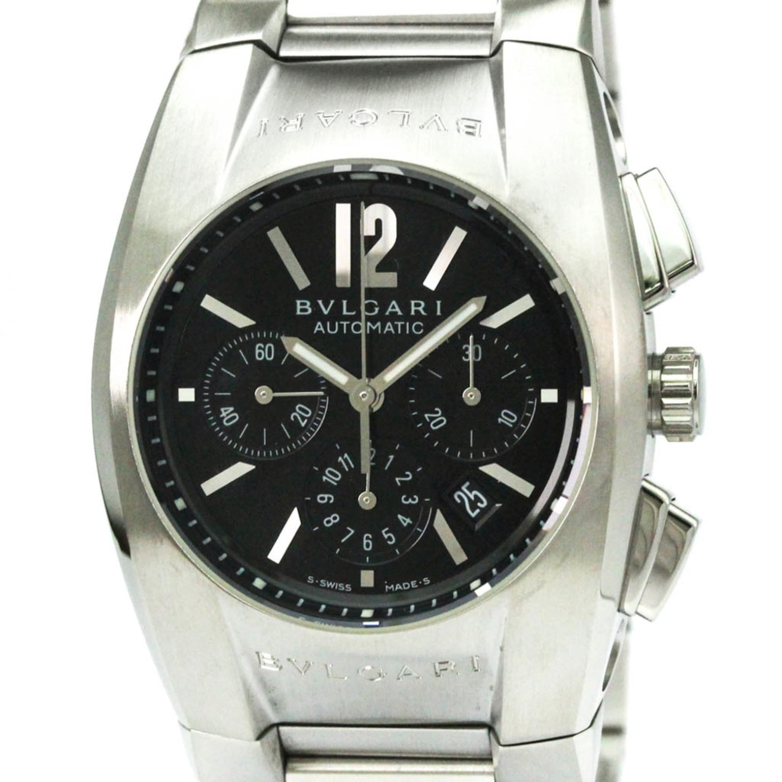 Wristwatch Bvlgari: Wristwatch Bvlgari A sleek and sporty Bvlgari wristwatch, perfect for the modern gentleman, boasts a durable stainless steel case and band, while its black dial adds a touch of sophistication to any o