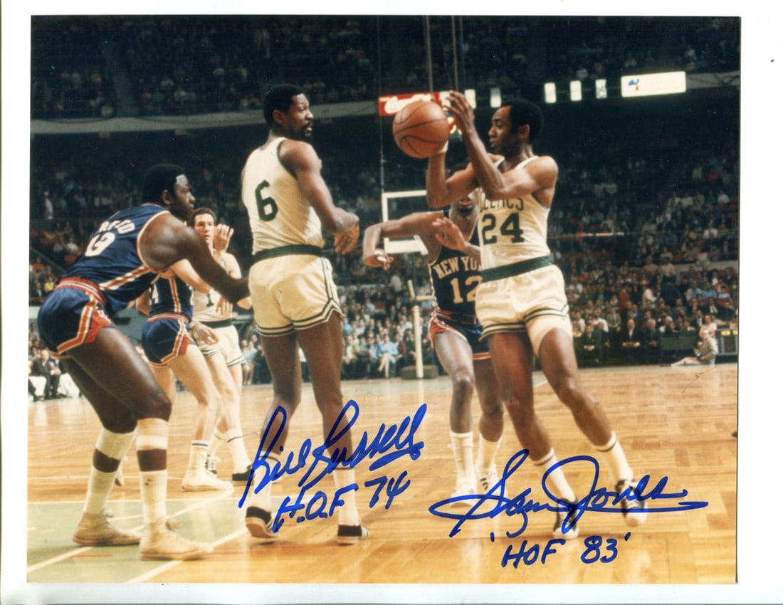 (PSA) Bill Russell & Sam Jones Autographed 8x10 Basketball Photo: (PSA) Bill Russell & Sam Jones Autographed 8x10 Basketball Photo Get ready to step into the history of the Boston Celtics with this incredible autographed 8x10 basketball photo, signed by two of its m