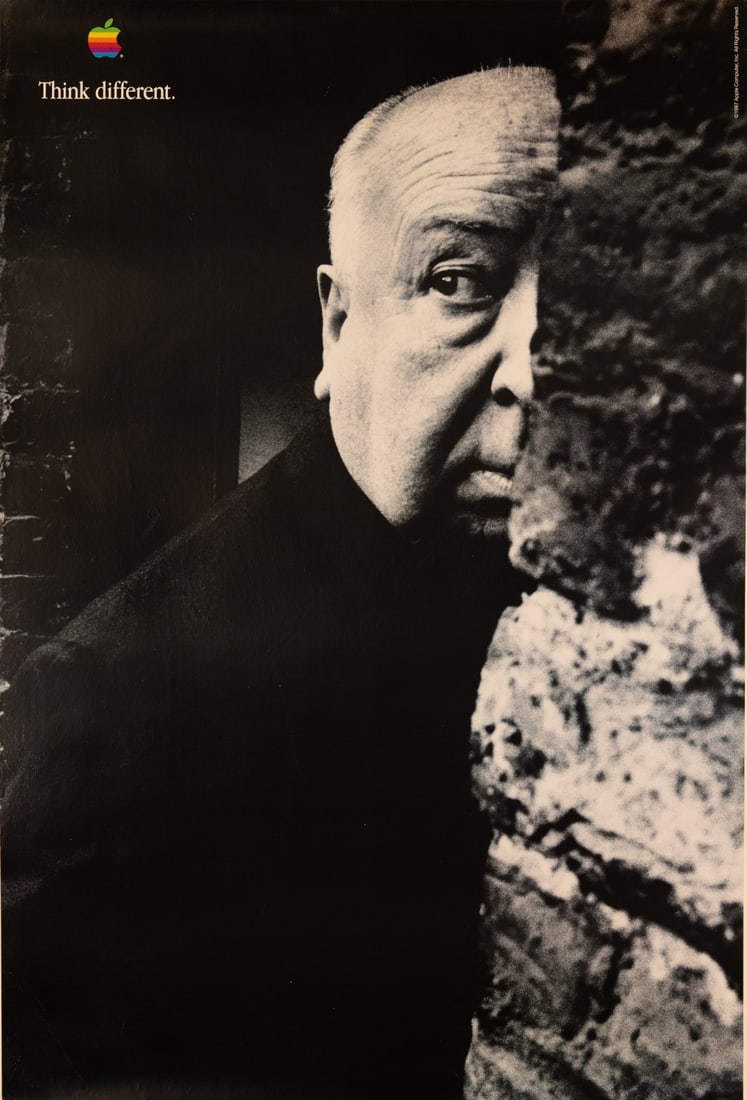 Repro Apple Think Different Alfred Hitchcock Poster 24X36 1997 Not A: Repro Apple Think Different Alfred Hitchcock Poster 24X36 1997 Not A Own a piece of advertising history with this rare 1997 Apple Think Different poster featuring the iconic Alfred Hitchcock, a master