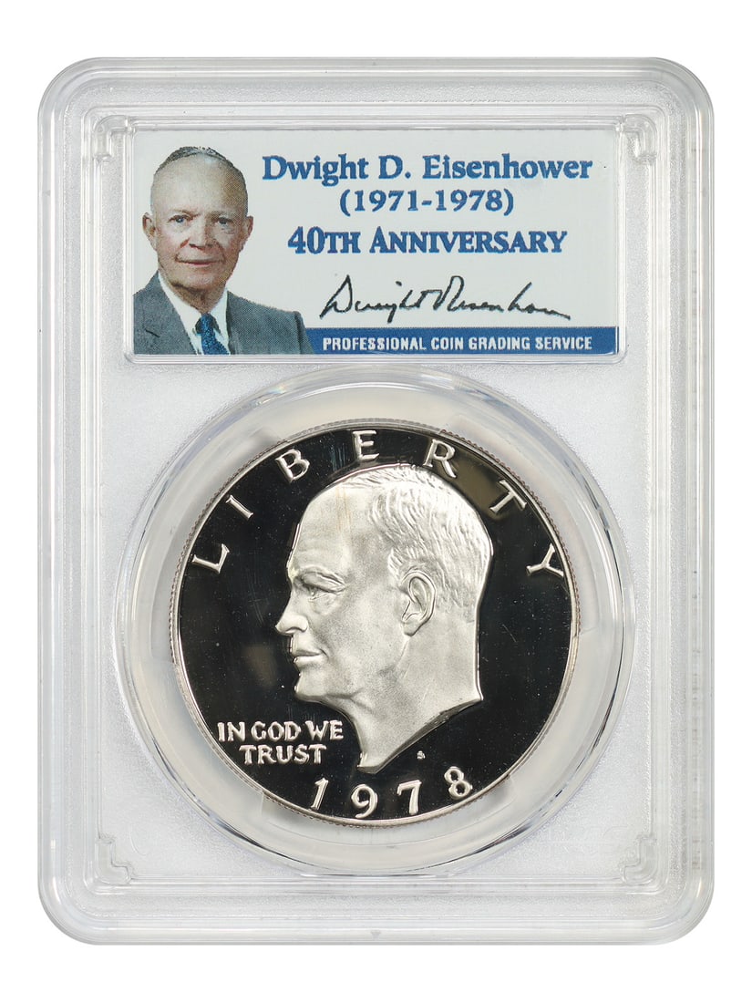 1978-S Ike Dollar PCGS PR70DCAM: 1978-S Ike Dollar PCGS PR70DCAM Experience the ultimate in numismatic perfection with this 1978-S Ike Dollar, certified by PCGS as PR70DCAM. As one of the highest graded coins in circulation, its stun