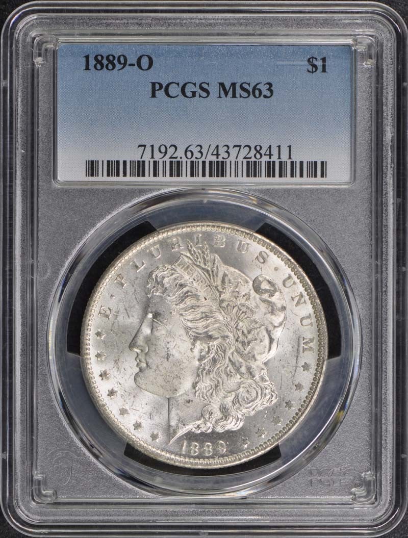MS63 1889-O $1 Morgan Dollar PCGS: MS63 1889-O $1 Morgan Dollar PCGS A rare and highly sought-after 1889-O $1 Morgan Dollar, certified MS63 by PCGS, is up for auction. This uncirculated coin from the New Orleans mint is a true treasure