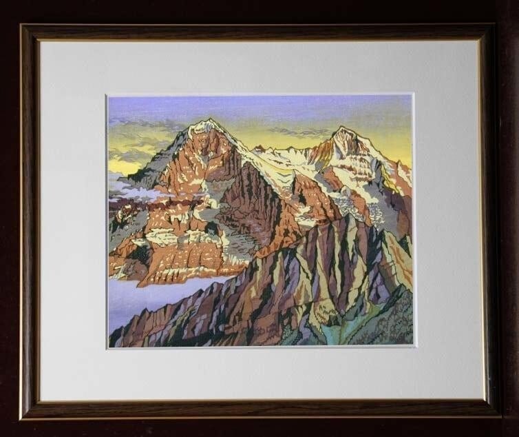 Osamu Sugiyama - Framed Red Hot Eiger North Wall Woodblock Print (ED AP): Osamu Sugiyama - Framed Red Hot Eiger North Wall Woodblock Print (ED AP) A stunning example of Japanese art, this rare woodblock print by Osamu Sugiyama depicts the breathtaking Red Hot Eiger North Wa