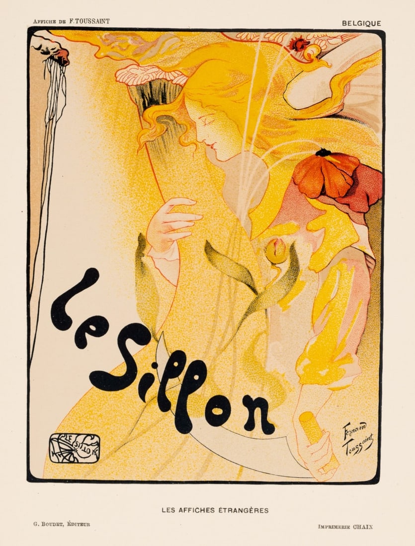 Trangeres Fernand Toussaint Le Sillon Original 1896 Chaix Lithograph Affiches: Trangeres Fernand Toussaint Le Sillon Original 1896 Chaix Lithograph Affiches Experience the elegance of Art Nouveau with this rare 1896 lithograph by Fernand Toussaint Le Sillon, titled "Le Sillon".