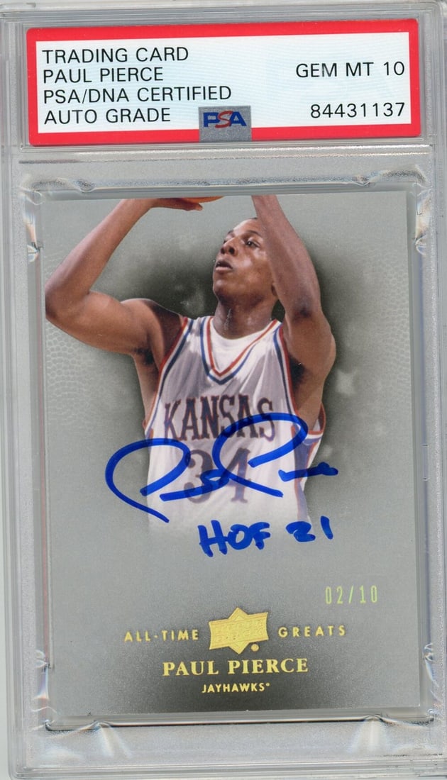 Paul Pierce "HOF 21" Autographed 2013 Upper Deck PSA Gem Mint 10: Paul Pierce "HOF 21" Autographed 2013 Upper Deck PSA Gem Mint 10 Get ready to own a piece of NBA history with the Paul Pierce "HOF 21" Autographed 2013 Upper Deck PSA Gem Mint 10. This incredible card