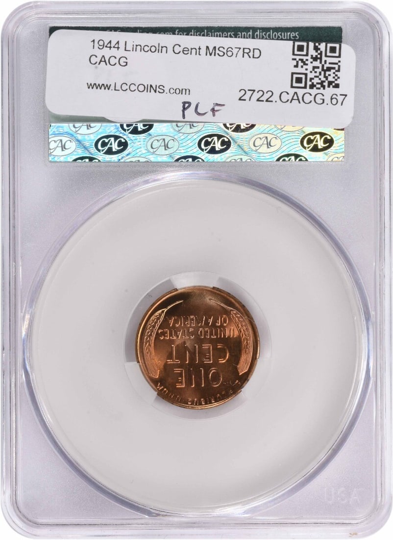 1944 Lincoln Cent (MS67RD) CACG - 2