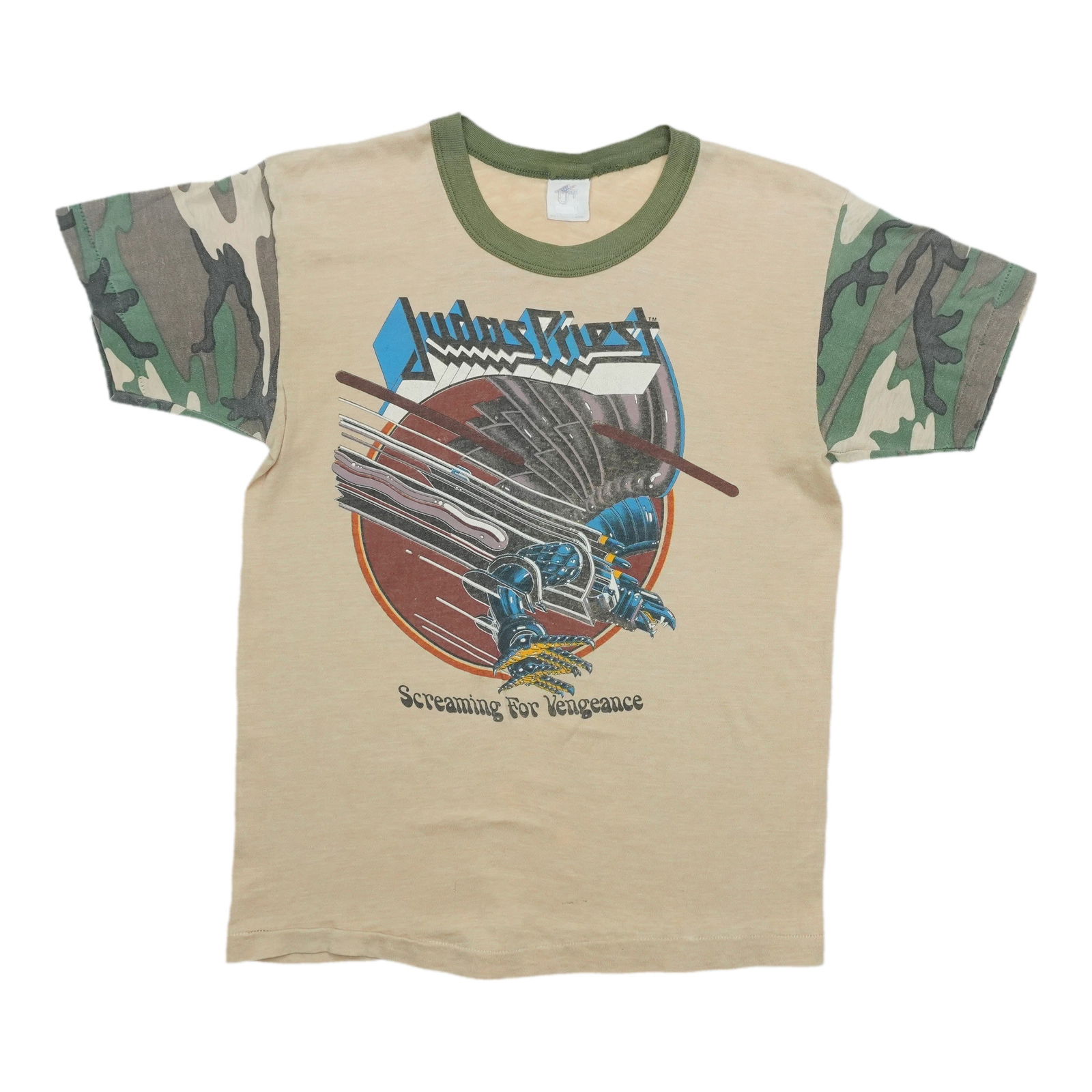 Camo Shirt - Judas Priest Screaming for Vengeance 1982: Camo Shirt - Judas Priest Screaming for Vengeance 1982 Get ready to rock with the iconic 1982 Judas Priest Screaming for Vengeance Camo Shirt, a true vintage piece that still packs a punch today.