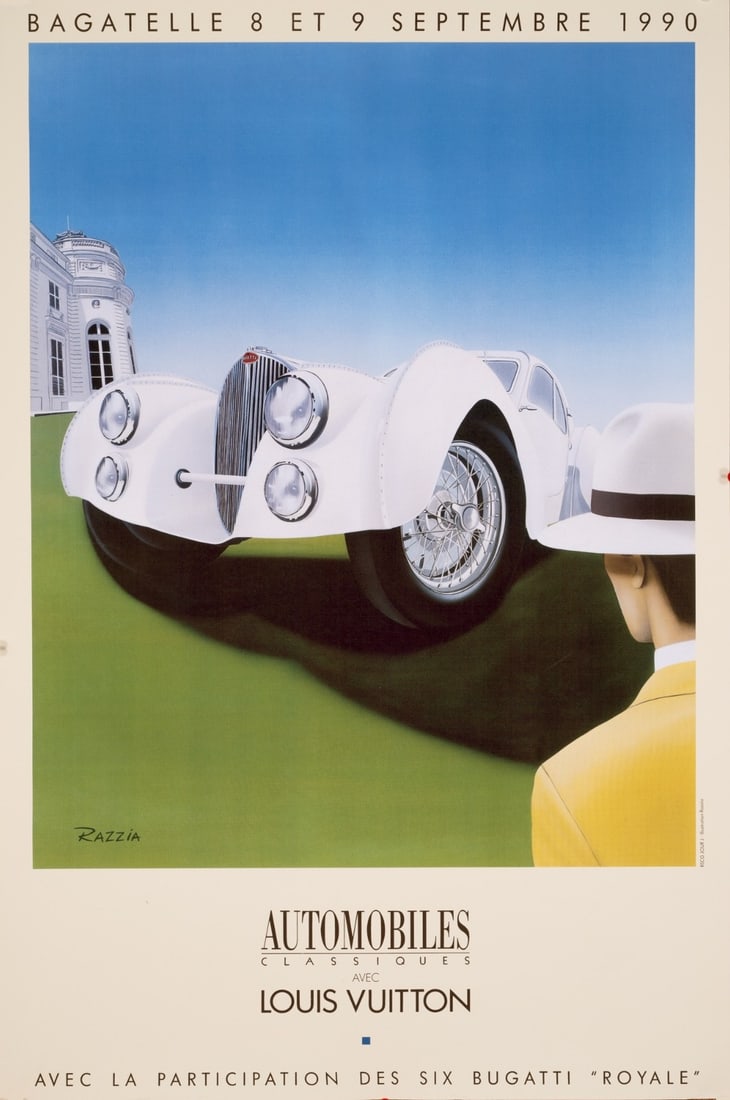 Louis Vuitton 1990 Razzia Bagatelle Vintage French Poster: Louis Vuitton 1990 Razzia Bagatelle Vintage French Poster Experience the iconic style of 1990s French fashion with this rare Louis Vuitton Bagatelle poster, created by renowned artist Razzia. Printed