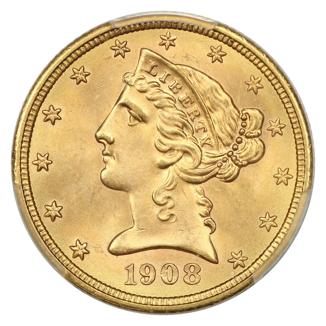 Liberty Head $5 (MS67) - 1908 PCGS - 3
