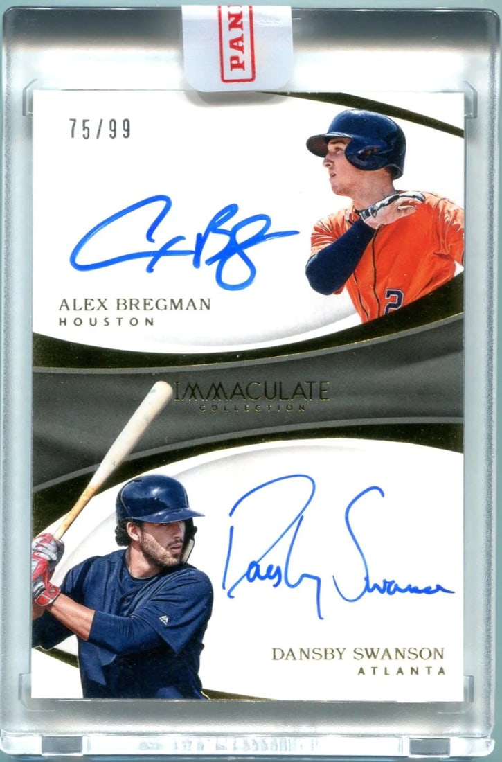 Alex Bregman Dansby Swanson 2017 Panini Immaculate Duel Auto (75/ 99): Alex Bregman Dansby Swanson 2017 Panini Immaculate Duel Auto (75/ 99) Get ready to collect with the highly sought-after Alex Bregman Dansby Swanson 2017 Panini Immaculate Duel Auto, graded 75/99. This
