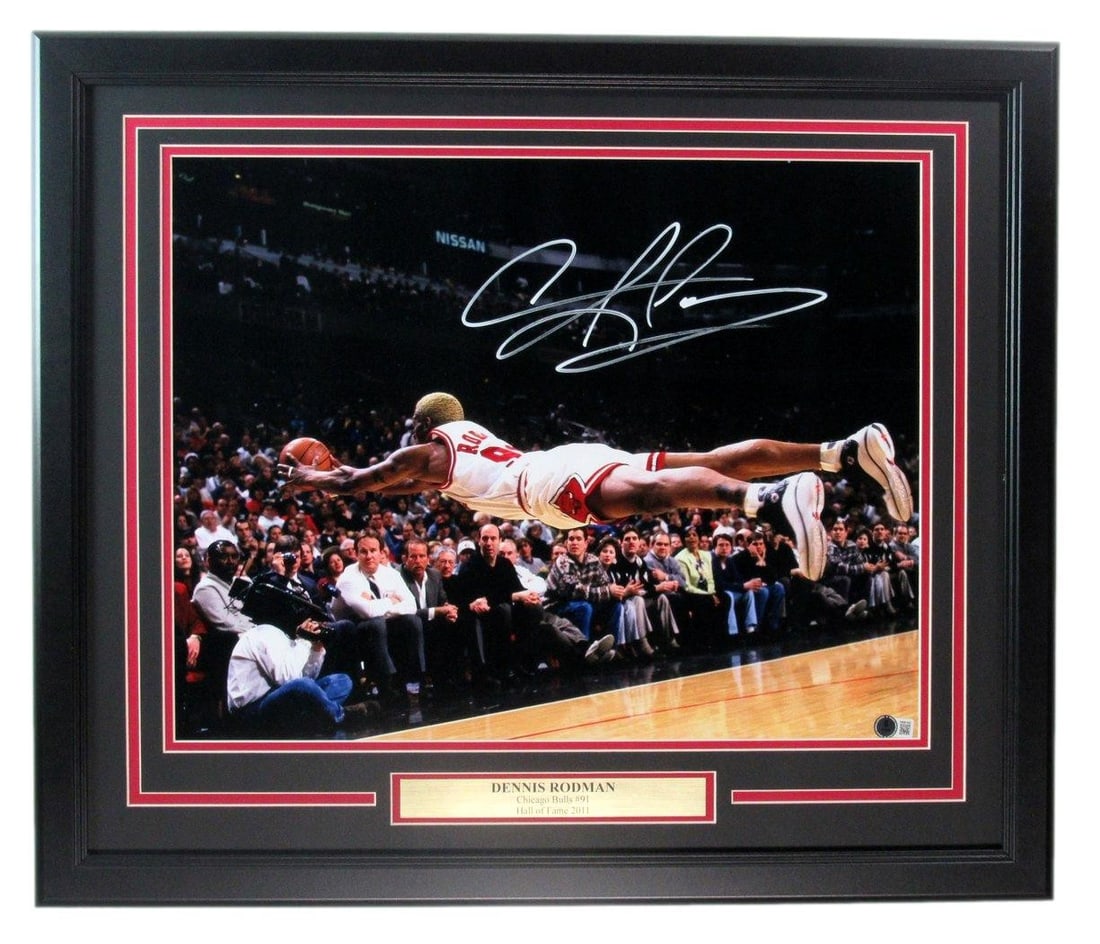 190352 Dennis Rodman HOF Signed/ Auto 16x20 Photo Chicago Bulls Framed Beckett: 190352 Dennis Rodman HOF Signed/ Auto 16x20 Photo Chicago Bulls Framed Beckett Get ready to relive the wild ride of Dennis Rodman's NBA career with this autographed 16x20 photo, signed by the legendar