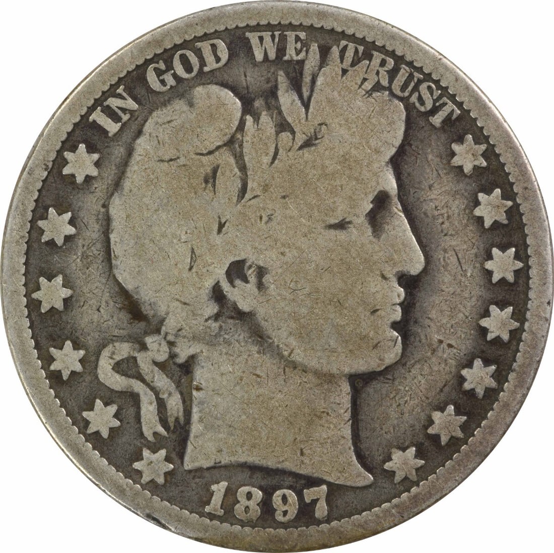 1897-O Barber Silver Half Dollar - VG Uncertified: 1897-O Barber Silver Half Dollar - VG Uncertified A rare opportunity to own a piece of American history, the 1897-O Barber Silver Half Dollar is a highly sought-after coin with its unique 'O' mint mar