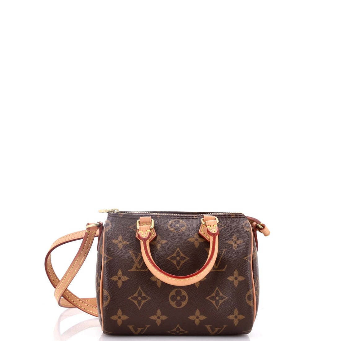 Louis Vuitton Nano Speedy Bandouliere Monogram Canvas Bag: Louis Vuitton Nano Speedy Bandouliere Monogram Canvas Bag Experience the timeless elegance of Louis Vuitton's Nano Speedy Bandouliere, a compact and stylish cross-body bag that exudes sophistication.