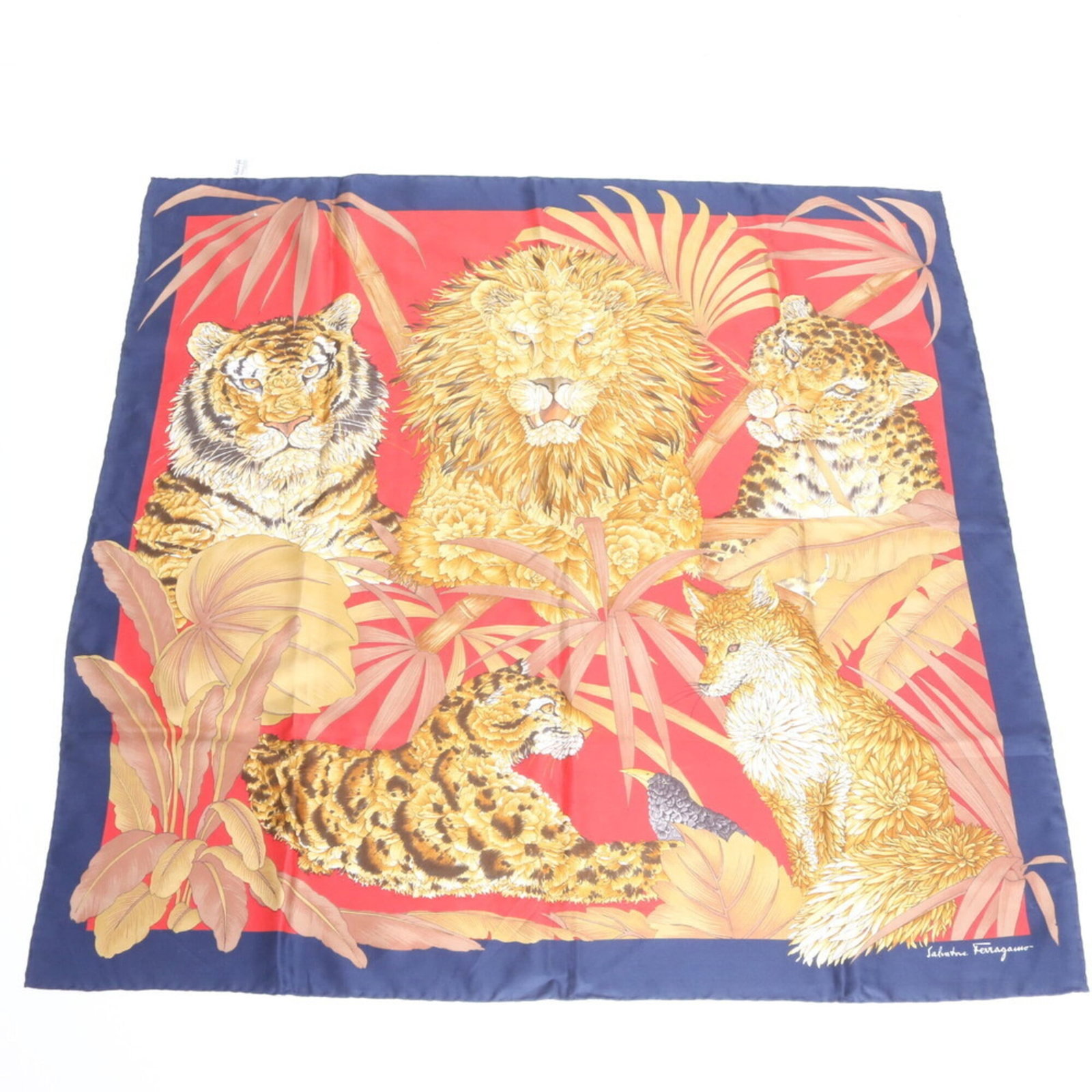 Ferragamo silk scarf: Ferragamo silk scarf A vibrant multi-color silk scarf from Salvatore Ferragamo, adding a pop of elegance to any outfit with its unique blend of style and sophistication. With its 88cm x 85cm size and