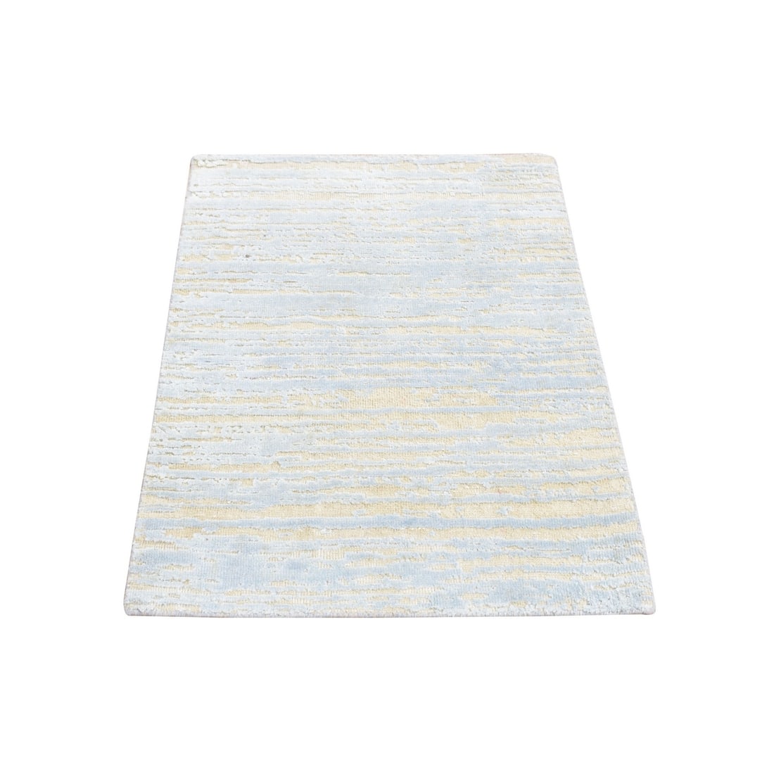 2'x3' Blue Modern Line Design Hand Knotted Wool and Silk Mat Rug (1 of 6)