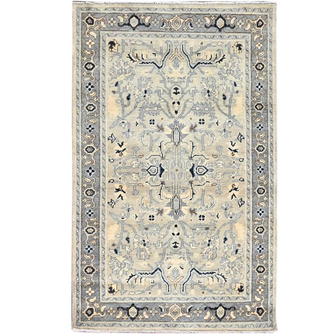 3'x4'10" Ivory Densely Woven Natural Dyes Hand Knotted Seeripe Heris Rug: 3'x4'10" Ivory Densely Woven Natural Dyes Hand Knotted Seeripe Heris Rug Experience the rich beauty of Afghan craftsmanship with this stunning 3'x4'10" ivory Heris rug, hand-knotted from densely