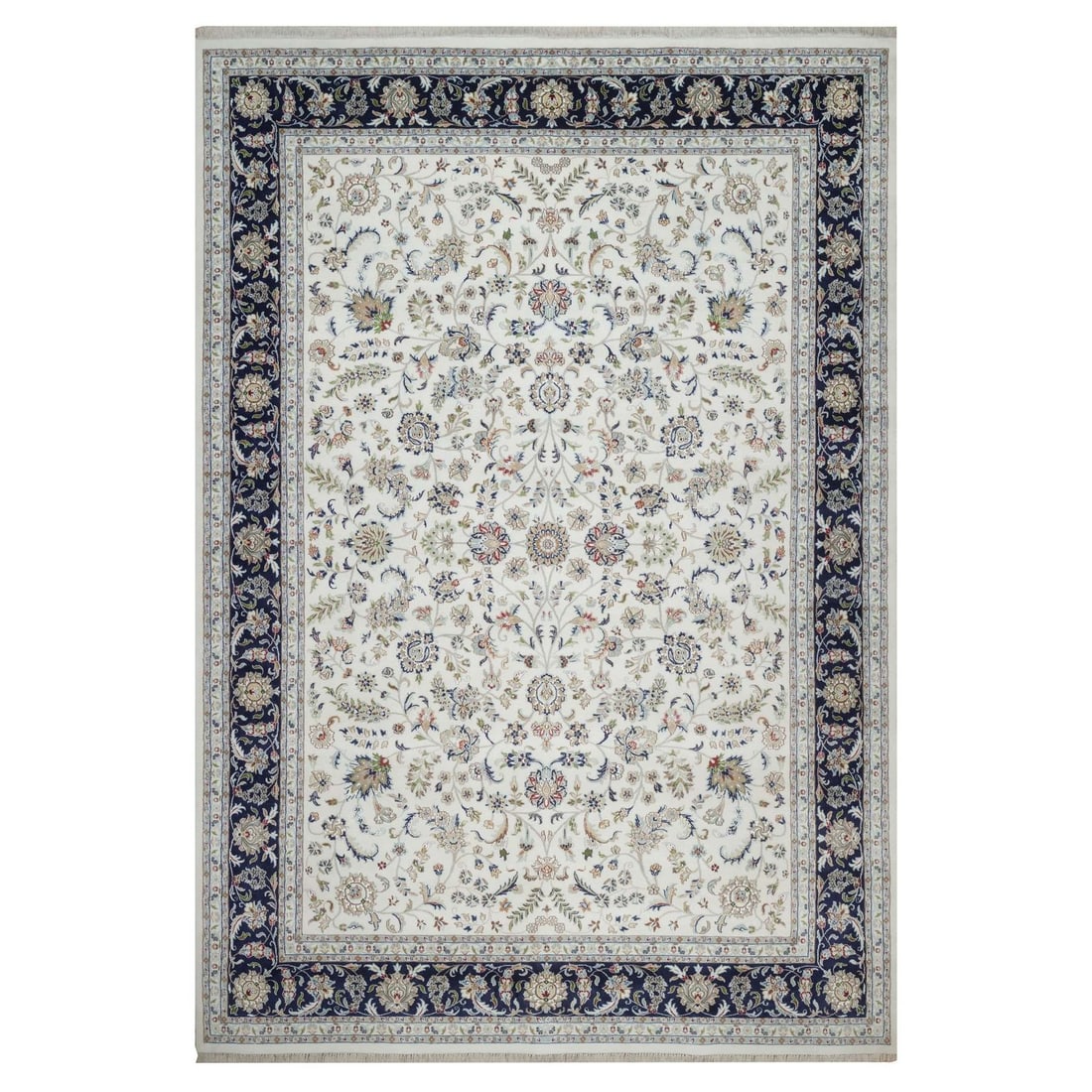 9'9"x14'1" Ivory Nain with All Over Design Hand Knotted Wool and Silk Rug (1 of 11)