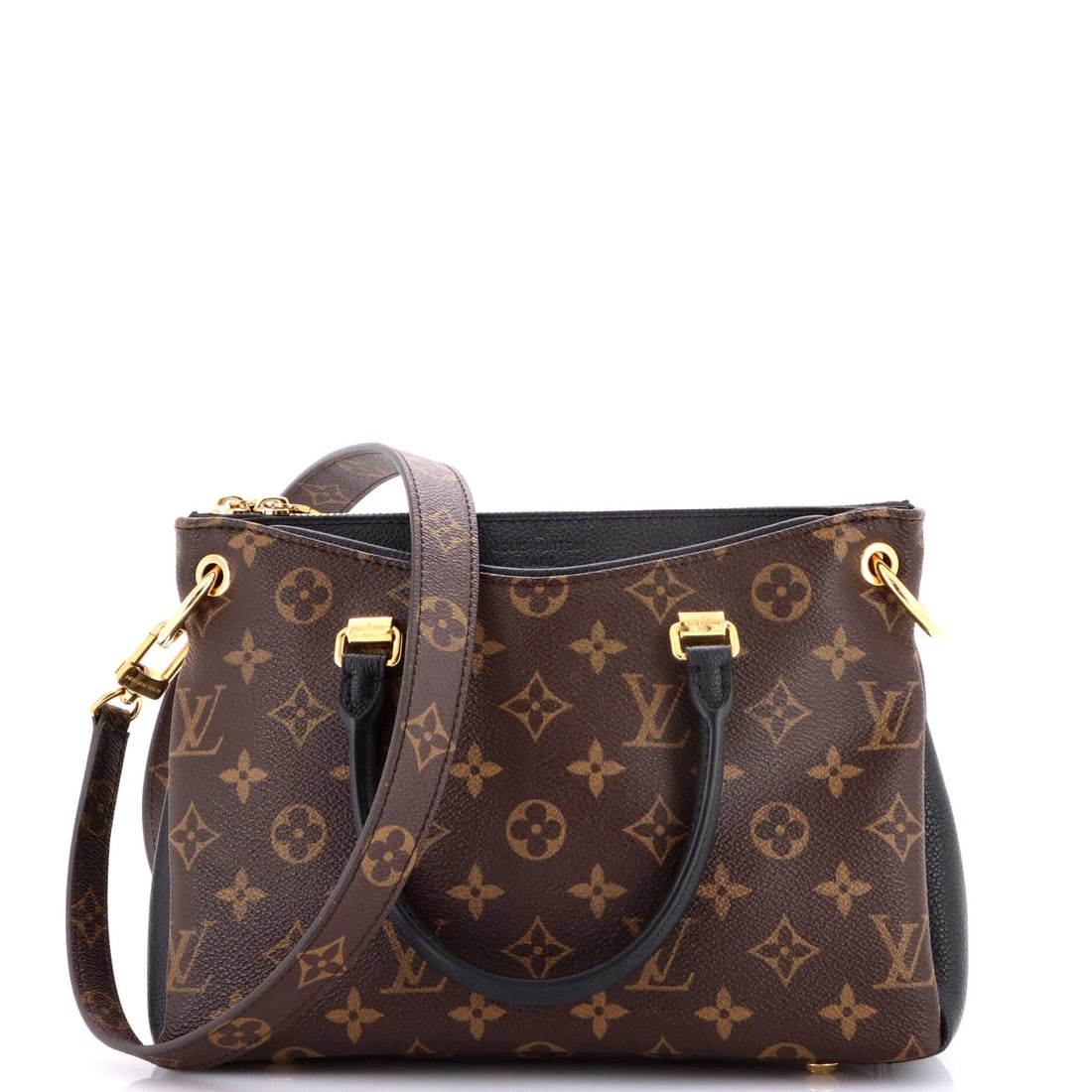 Leather Louis Vuitton Monogram Canvas Pallas Tote: Leather Louis Vuitton Monogram Canvas Pallas Tote Own the timeless elegance of Louis Vuitton with this stunning Monogram Canvas Pallas Tote, boasting classic black leather exterior and rich gold