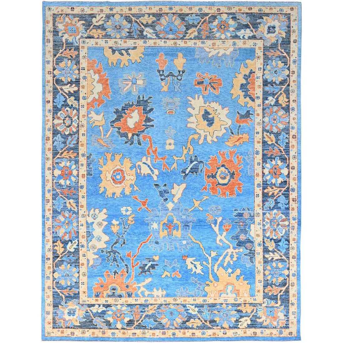9'4"x12'4" Norse Blue Pure Wool Densely Woven Hand Knotted Oriental Rug: 9'4"x12'4" Norse Blue Pure Wool Densely Woven Hand Knotted Oriental Rug Experience the rich beauty of India with this stunning 9'4"x12'4" Norse Blue Pure Wool Densely Woven Hand Knotted Oriental Rug,