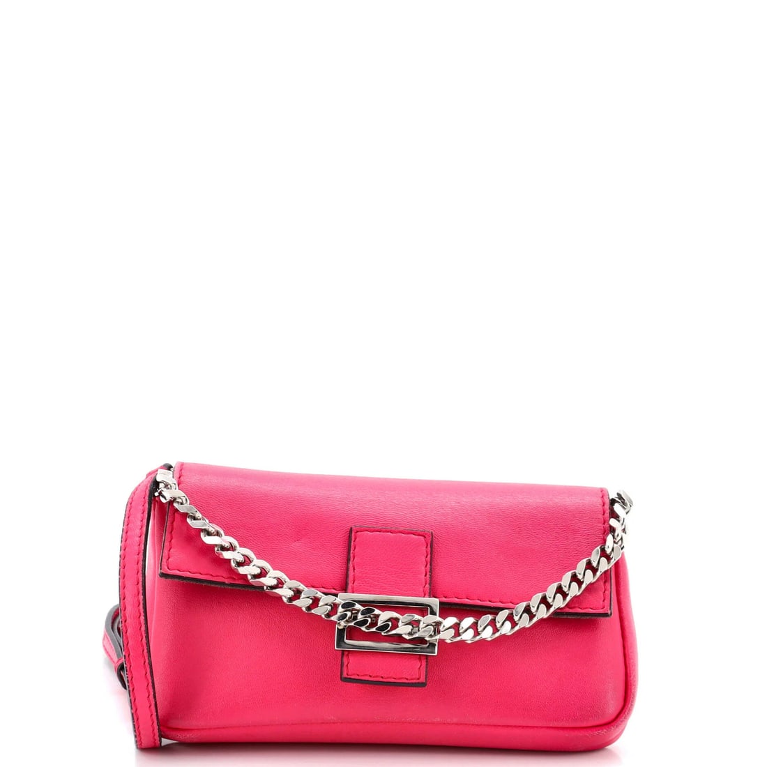 Fendi Micro Leather Bag: Fendi Micro Leather Bag Elevate your style with the iconic Fendi Baguette Micro Leather Cross Body Bag, boasting sleek micro leather exterior in vibrant pink and silver hardware accents. This chic,