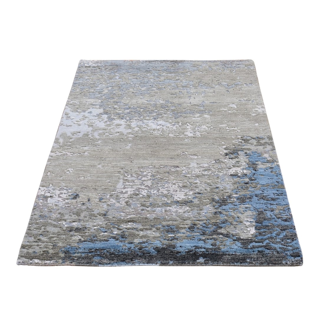 3'x5'3" Abstract Design Wool & Silk Hi-Low Pile Denser Weave Handmade Rug (1 of 7)