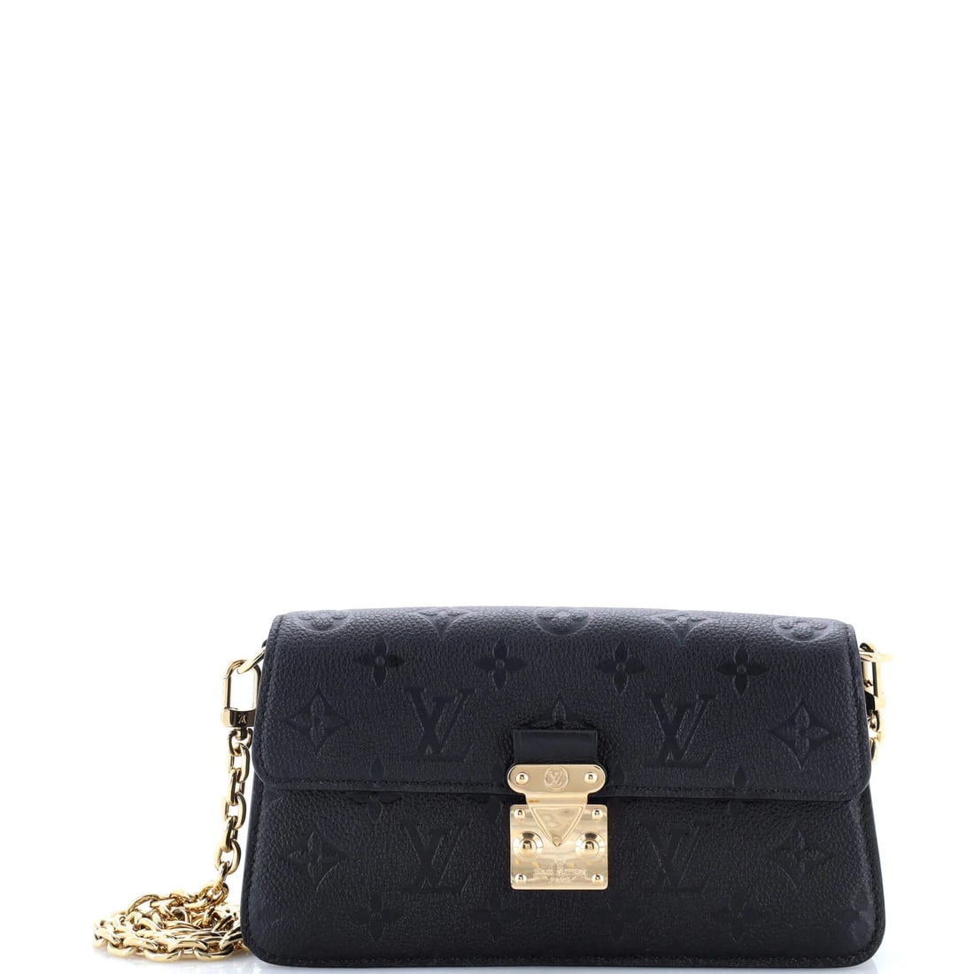Louis Vuitton Wallet Monogram Leather Pochette on Chain Empreinte: Louis Vuitton Wallet Monogram Leather Pochette on Chain Empreinte Elevate your style with the iconic Louis Vuitton Pochette Metis Wallet on Chain Monogram Empreinte Leather bag. This exquisite black