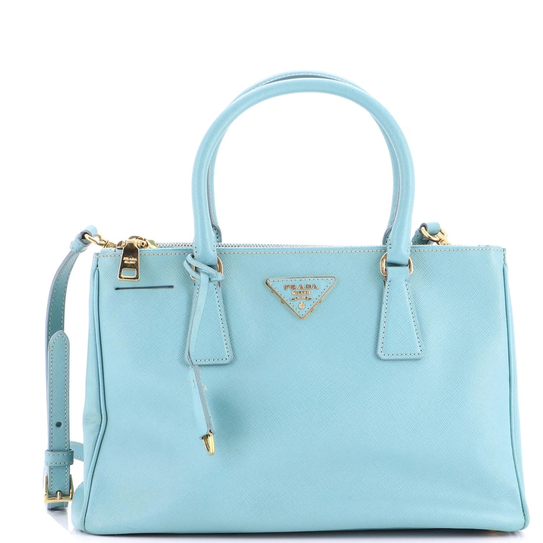 Prada Double Zip Small Saffiano Leather Lux Tote: Prada Double Zip Small Saffiano Leather Lux Tote Experience the timeless elegance of Prada's Double Zip Small Saffiano Leather Lux Tote, boasting sleek double zip closure and premium saffiano leather