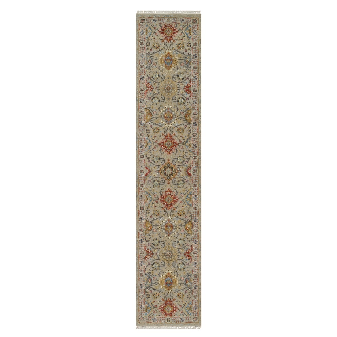 2'6"x11'10" Brown THE SUNSET ROSETTES Hand Knotted Wool & Silk Runner Rug: 2'6"x11'10" Brown THE SUNSET ROSETTES Hand Knotted Wool & Silk Runner Rug Experience the timeless beauty of India's rich cultural heritage with this stunning 2000-year-old hand-knotted wool and silk
