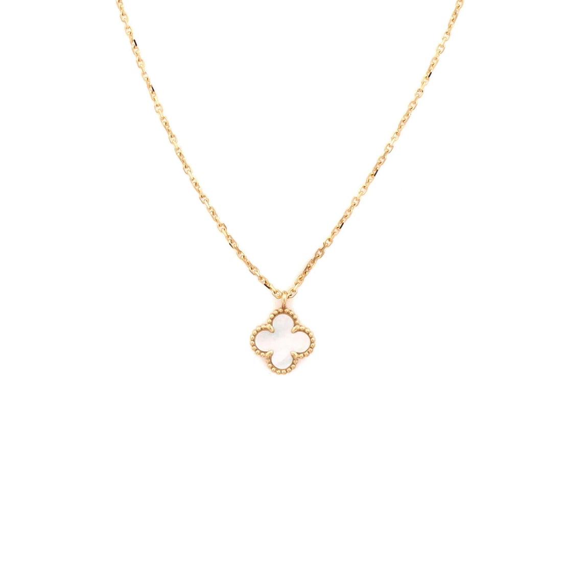 Van Cleef Arpels Alhambra Pendant in 18K Yellow Gold and Mother of: Van Cleef Arpels Alhambra Pendant in 18K Yellow Gold and Mother of The Van Cleef & Arpels Alhambra Pendant is a stunning example of elegance and sophistication, boasting 18K yellow gold and mother of