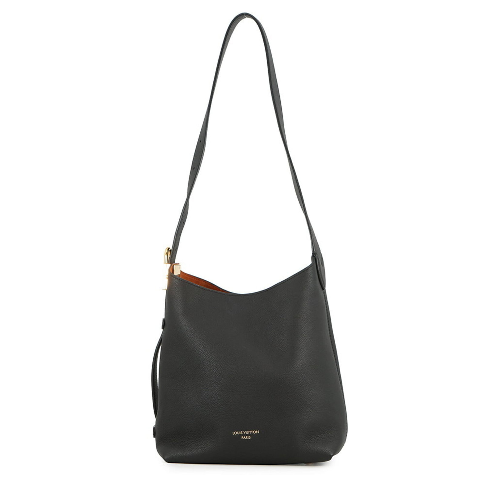 Louis Vuitton is a leather shoulder bag.: Louis Vuitton is a leather shoulder bag. A timeless piece from the iconic Louis Vuitton brand, this black leather shoulder bag boasts classic LV monogram detailing and durable calf leather