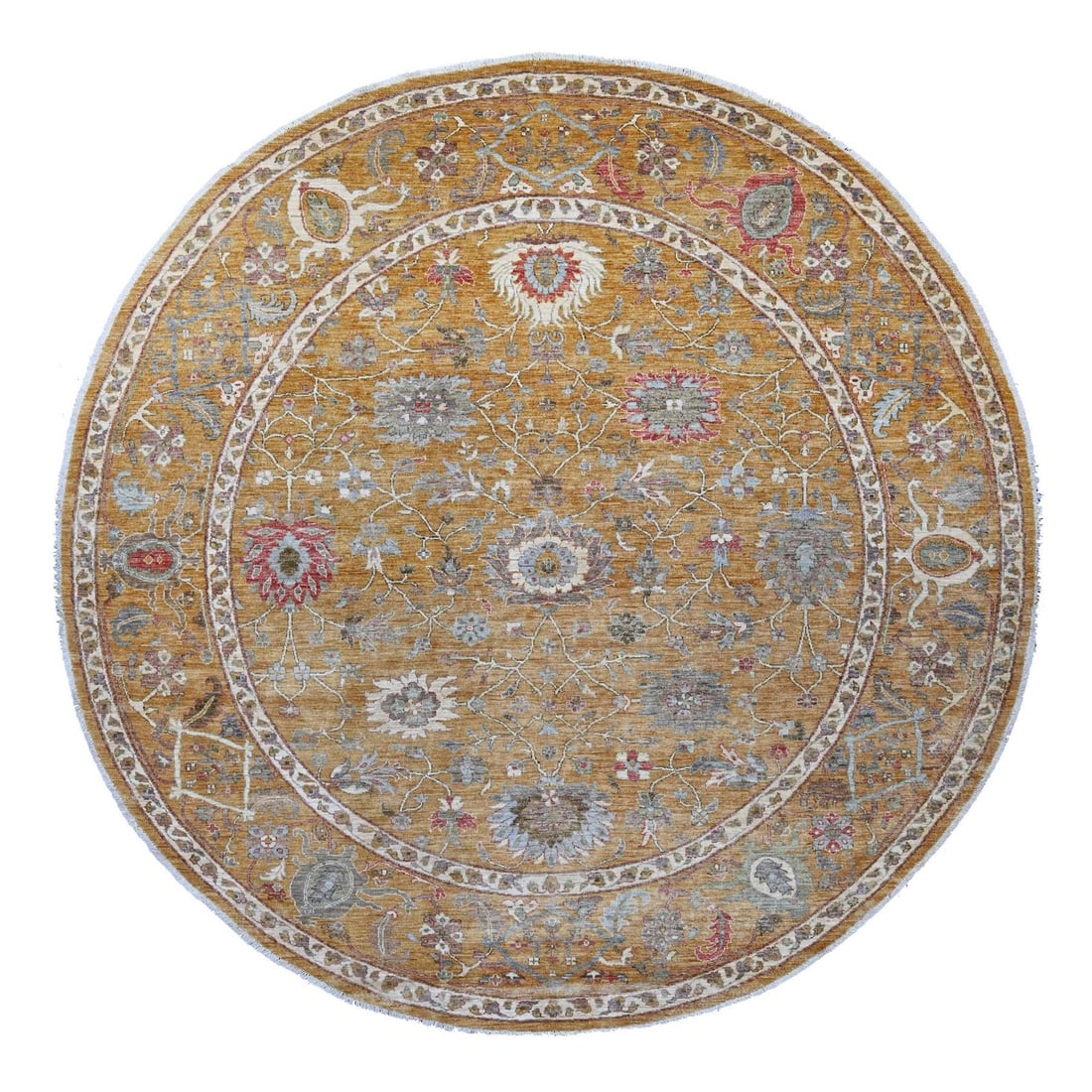 Brown wool hand knotted round rug design peshawar ziegler mahal. (1 of 11)