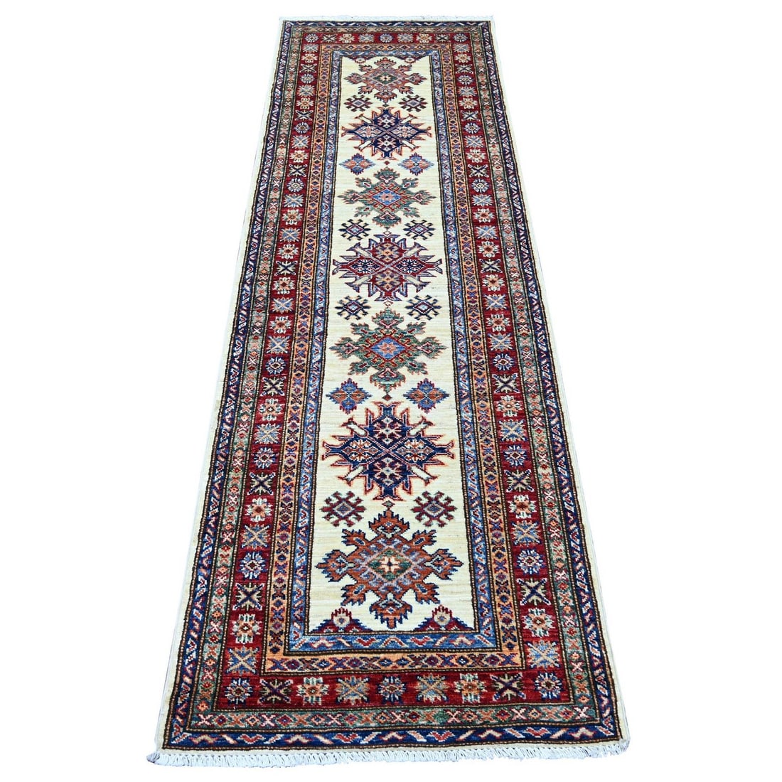 2'5"x7'7" Ivory Super Kazak Medallions Design Hand Knotted Wool Runner Rug (1 of 6)