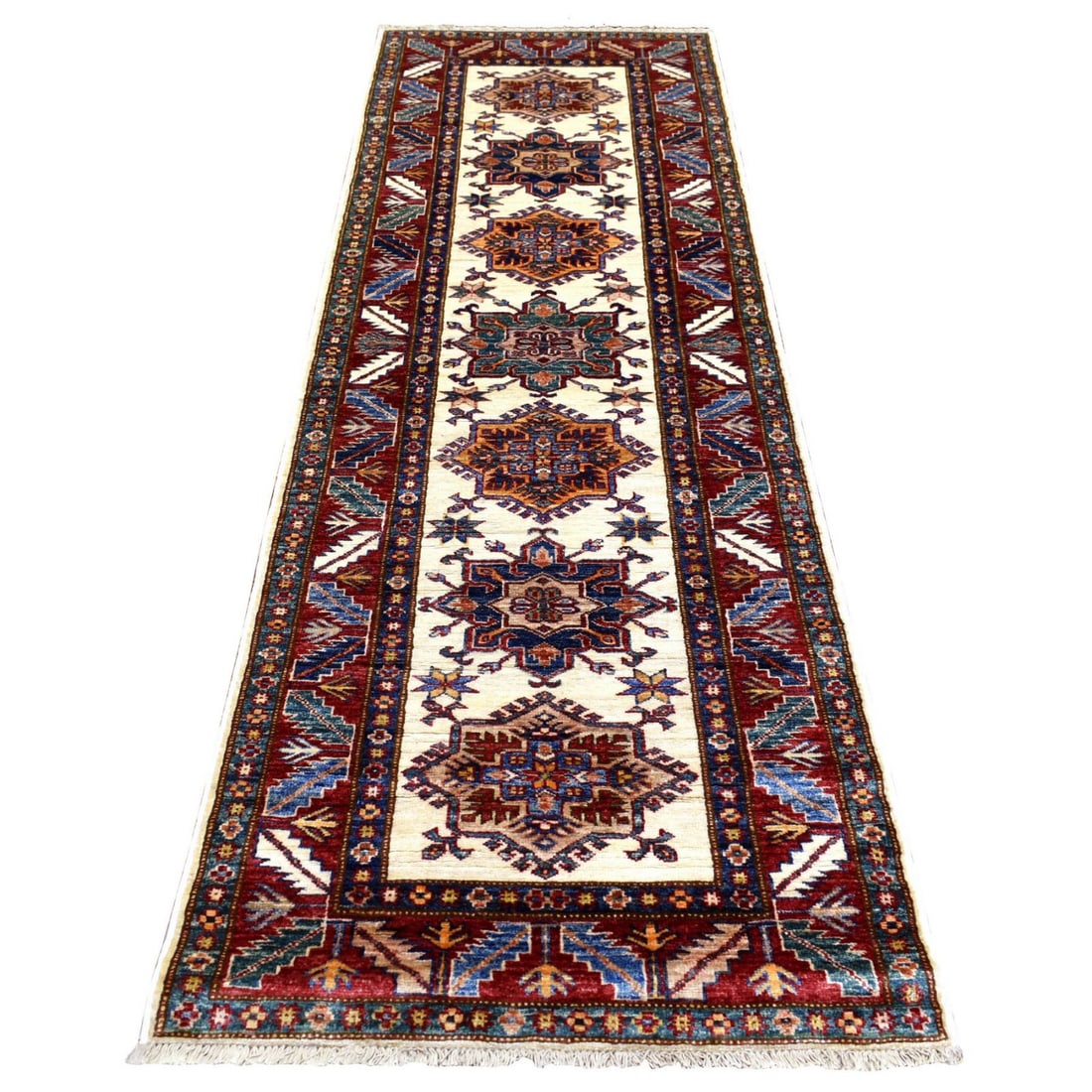 2'9"x8'6" Ivory Soft Wool Hand Knotted Afghan Super Kazak Runner Rug (1 of 6)