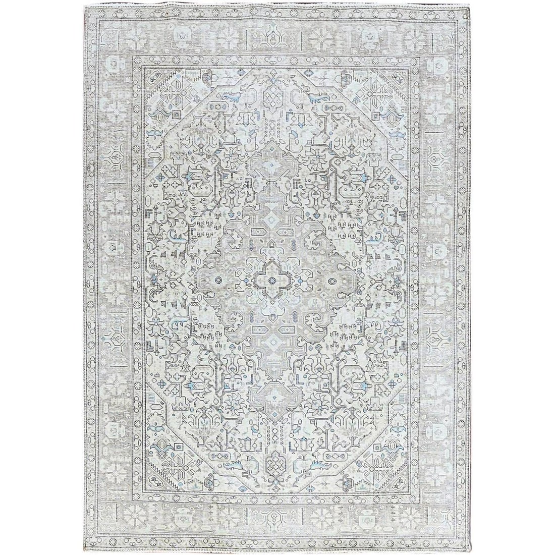 6'5"x9'1" Ivory Zoroastrian Secured Distressed Oriental Wool Rug (1 of 12)