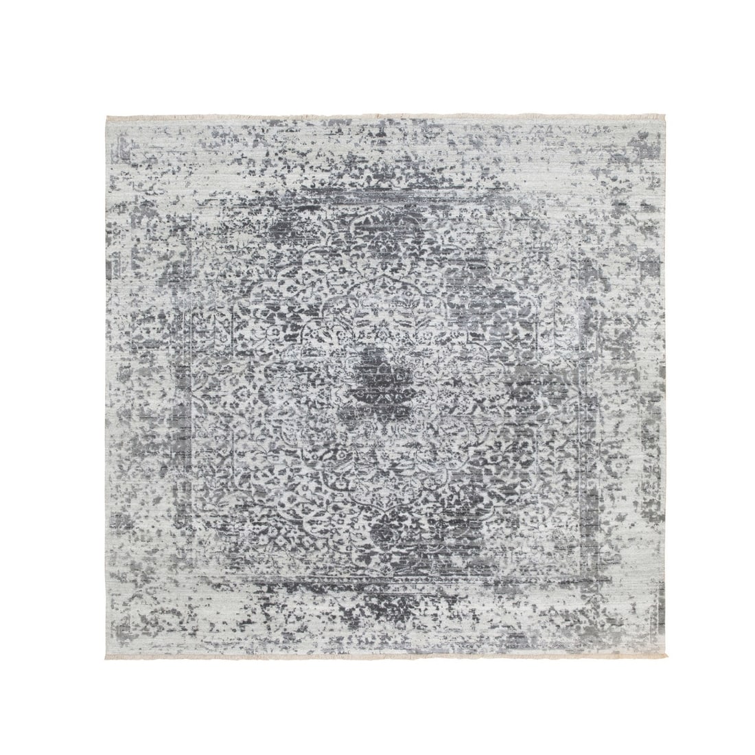 6'2"x6'2" Square Wool And Silk Hand Knotted Broken Design Fine Rug: 6'2"x6'2" Square Wool And Silk Hand Knotted Broken Design Fine Rug Experience the timeless elegance of Indian craftsmanship with this stunning 6'2"x6'2" hand-knotted wool and silk rug, boasting