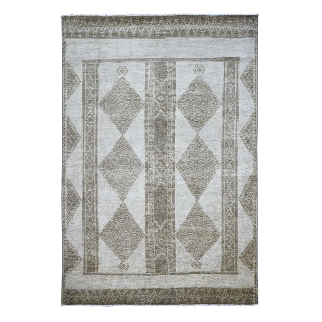 5'10"x8'9" Ivory and Brown Moroccan Berber Influence Wool Hand Knotted Rug (1 of 6)