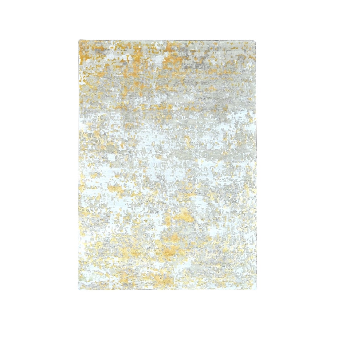 Oriental rug beige wool silk hand knotted gold abstract design: Oriental rug beige wool silk hand knotted gold abstract design Experience the timeless beauty of India's rich cultural heritage with this stunning, hand-knotted Oriental rug. Crafted from luxurious