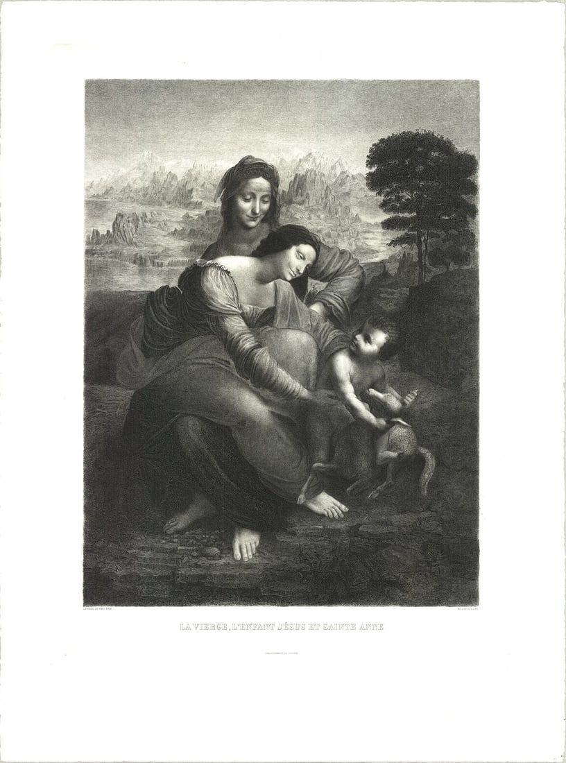 LEONARDO DA VINCI La Vierge l'Enfant Jesus et St. Anne 30" x 22.5" Etching 1985 (1 of 14)