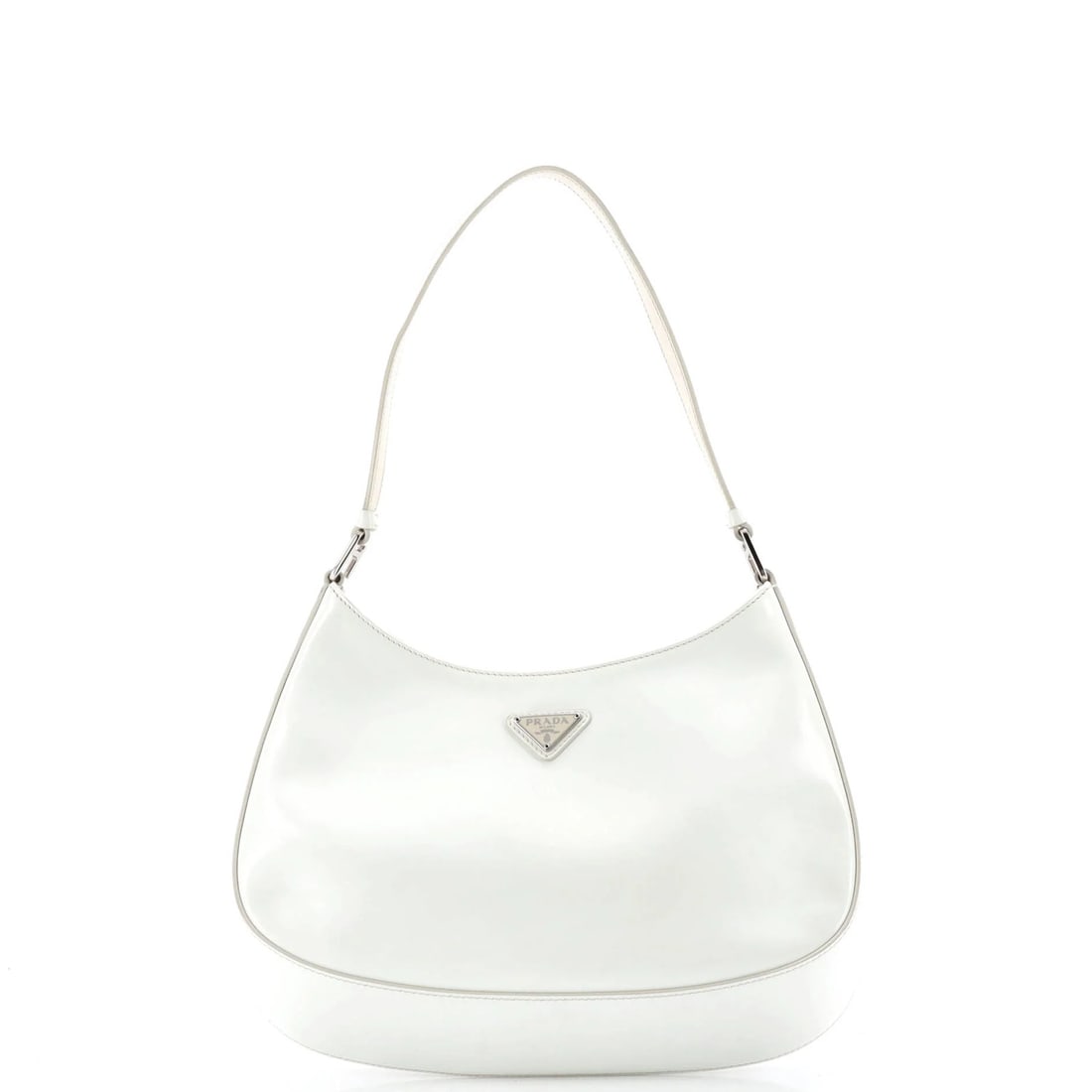 Prada Cleo Shoulder Bag Spazzolato Leather Medium: Prada Cleo Shoulder Bag Spazzolato Leather Medium The Prada Cleo Shoulder Bag in Spazzolato leather is a timeless, sophisticated accessory that exudes elegance. With its patent white exterior and slee