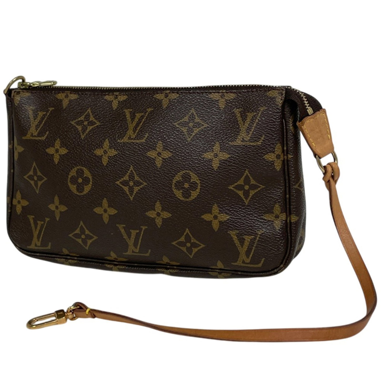 Louis Vuitton Monogram Pouch: Louis Vuitton Monogram Pouch A timeless piece from the iconic Louis Vuitton brand, this monogram pouch boasts the signature brown color and classic design that exudes elegance and sophistication. With