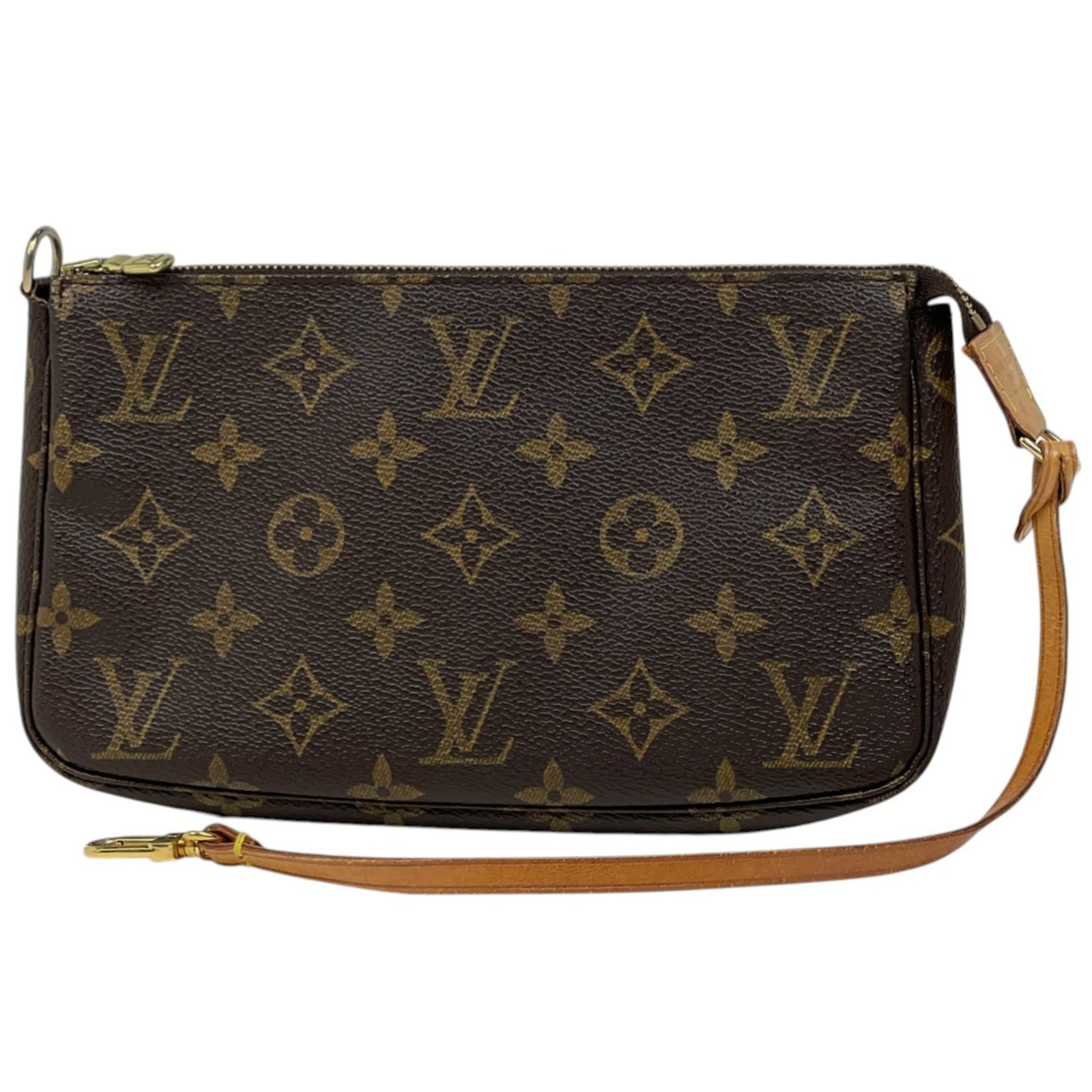 Louis Vuitton Monogram Pouch: Louis Vuitton Monogram Pouch A timeless piece from the iconic Louis Vuitton brand, this monogram pouch boasts the signature brown color and classic design that exudes luxury. With its spacious interio