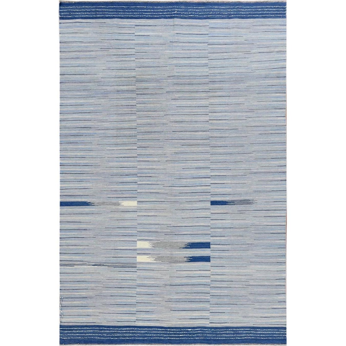 6'1"x9'1" Hand Woven Flat Weave Kilim Organic Nomadic Stripe Design Rug (1 of 6)