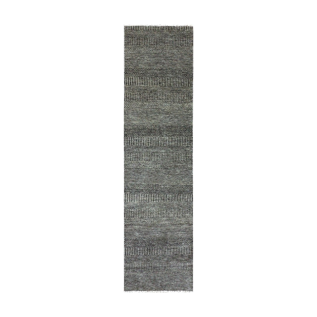 2'6"x10' Pastel Gray Hand Knotted Grass Design Undyed Wool Runner Rug (1 of 7)