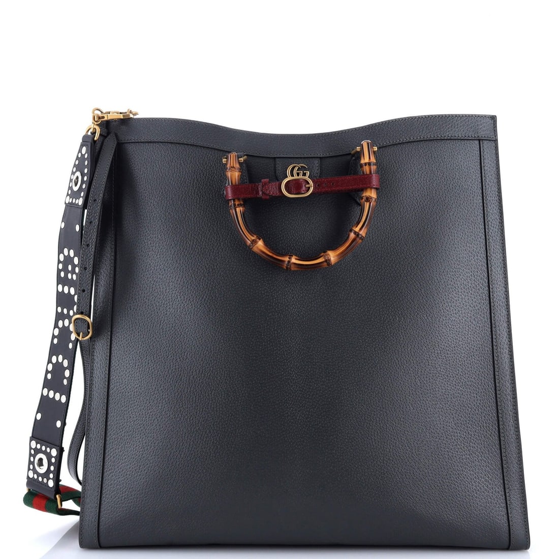 Gucci Maxi Leather Bamboo Handle Tote Diana: Gucci Maxi Leather Bamboo Handle Tote Diana Elevate your style with the iconic Gucci Maxi Leather Bamboo Handle Tote Diana, boasting a timeless gray exterior and spacious interior perfect for daily