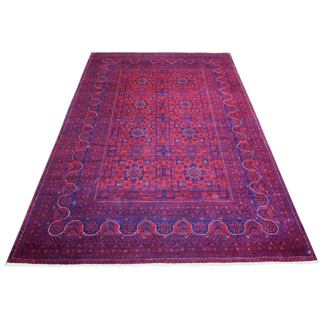 5'6"x8' Deep Red Afghan Khamyab Soft and Shiny Wool Hand Knotted Rug (1 of 6)