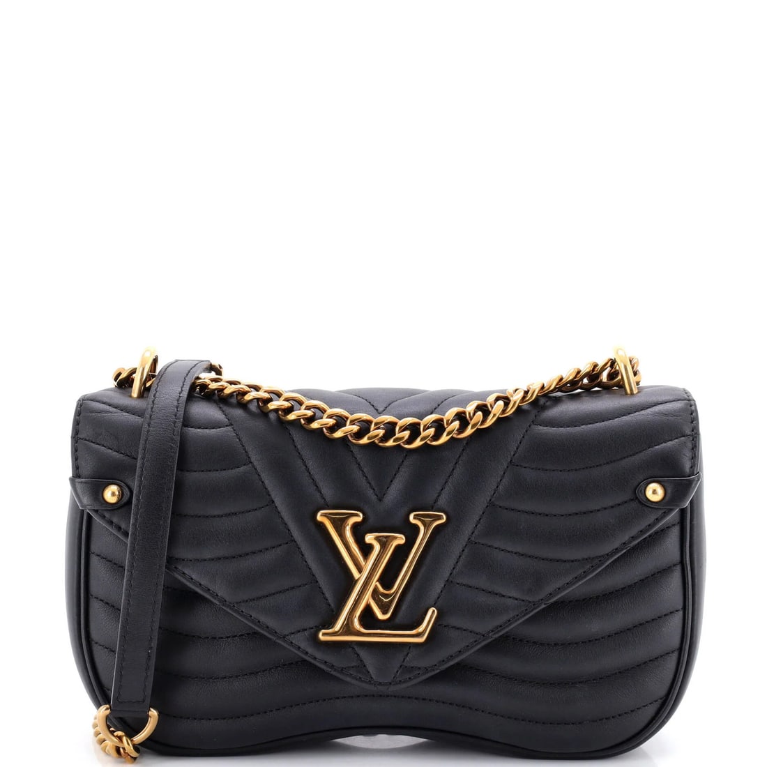 Louis Vuitton quilted leather chain bag MM: Louis Vuitton quilted leather chain bag MM A sleek and sophisticated Louis Vuitton quilted leather chain bag, the New Wave MM is a stylish cross-body bag perfect for everyday wear. With its classic